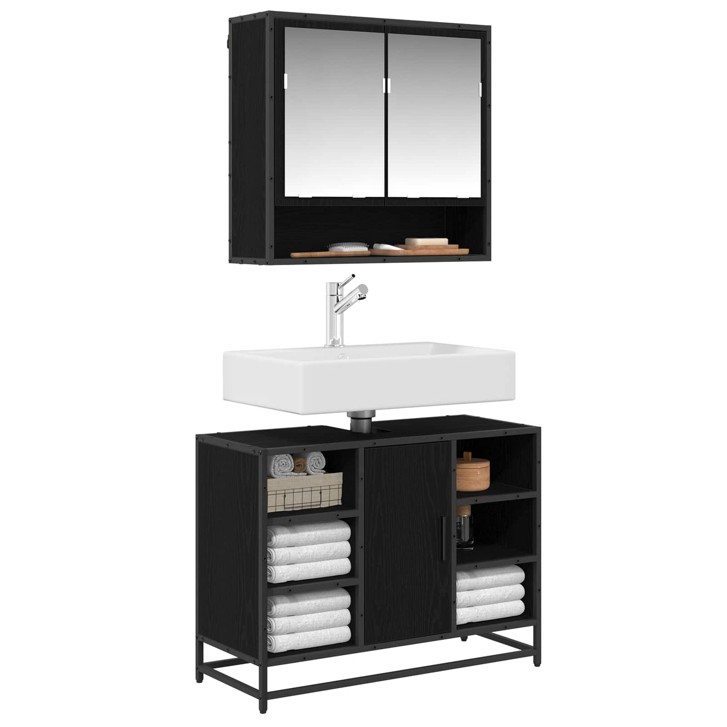 vidaXL Bathroom Furniture Set 2 pcs Black Oak Engineered Wood