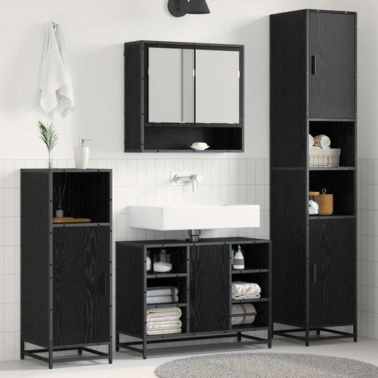 vidaXL Bathroom Furniture Set 4 pcs Black Oak Engineered Wood