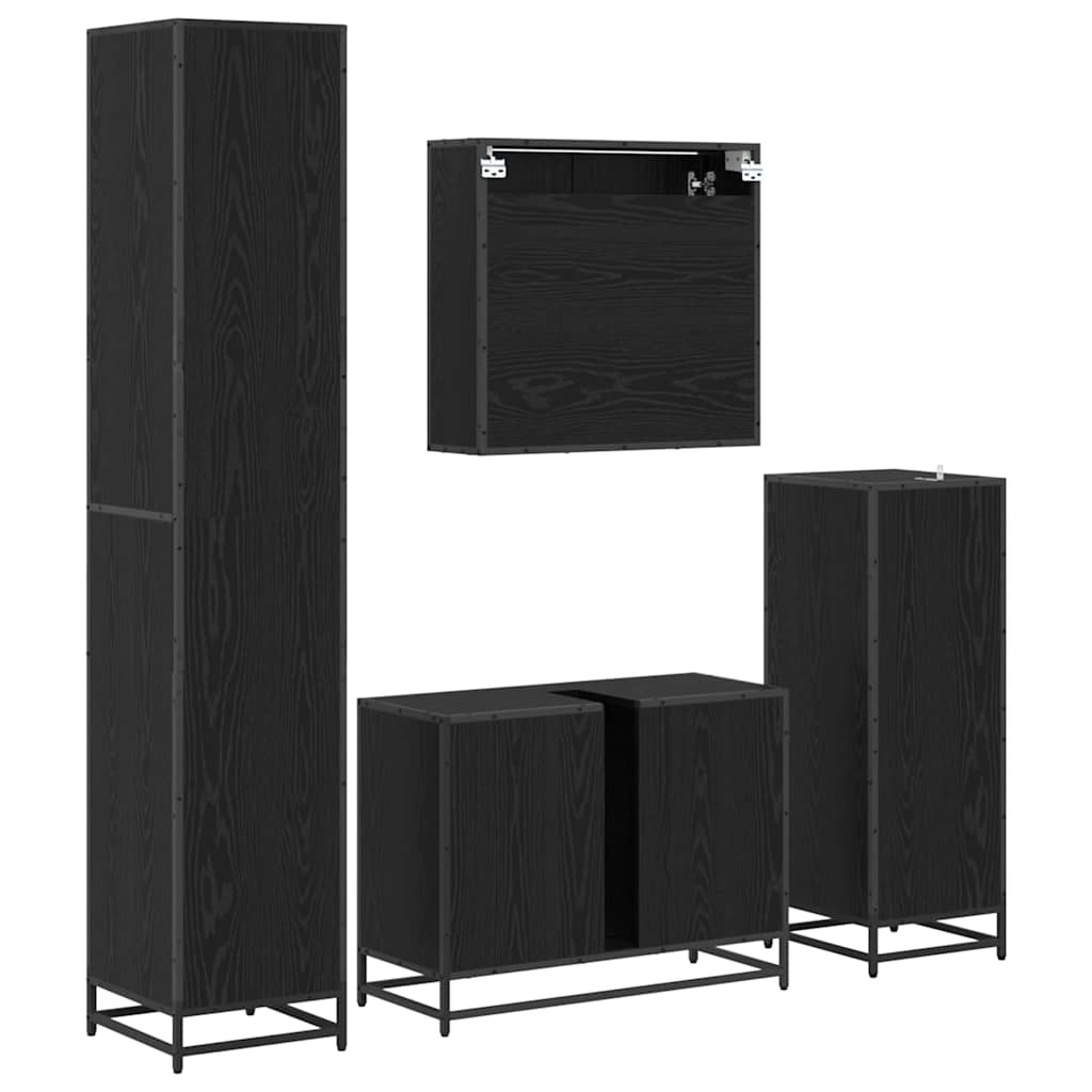 vidaXL Bathroom Furniture Set 4 pcs Black Oak Engineered Wood