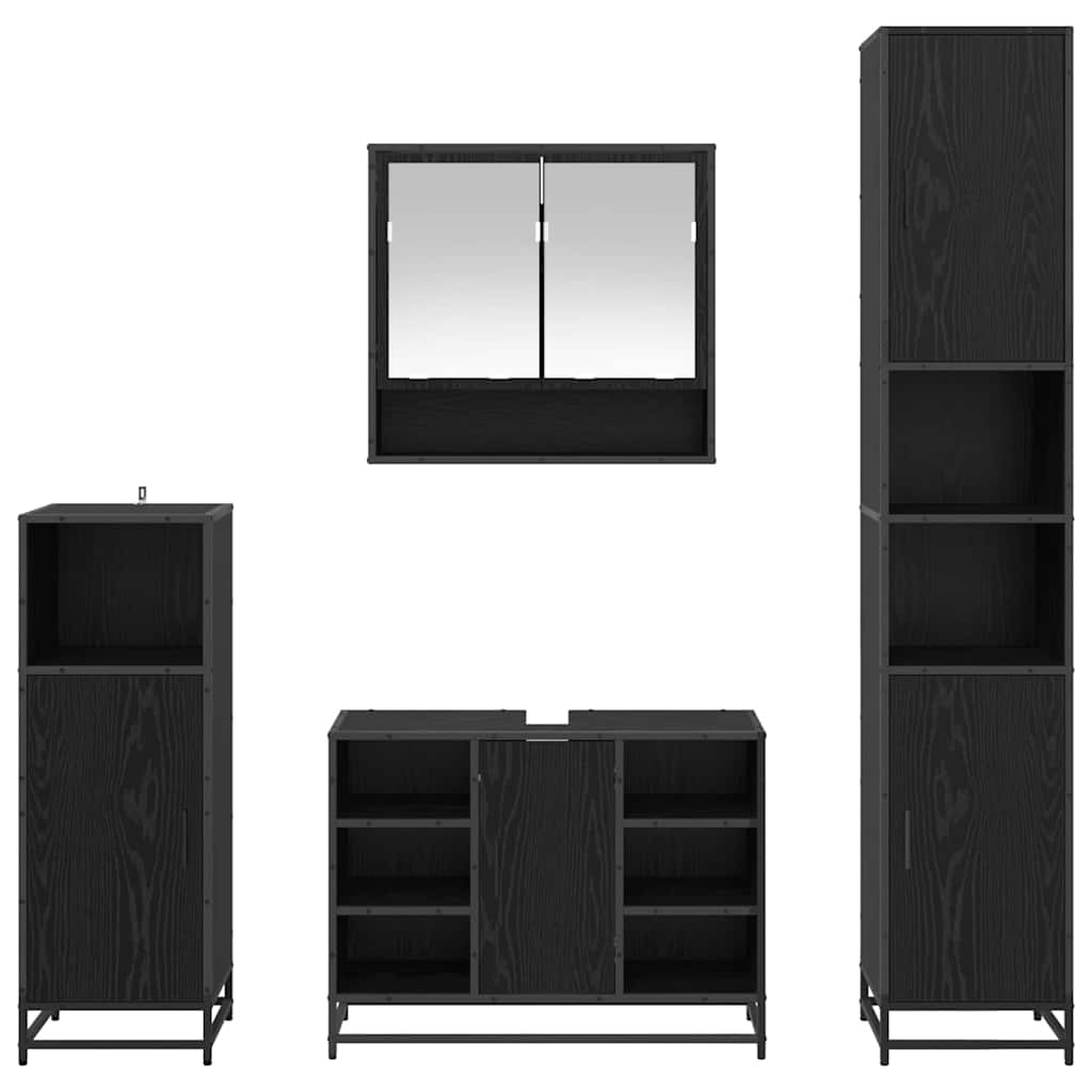 vidaXL Bathroom Furniture Set 4 pcs Black Oak Engineered Wood
