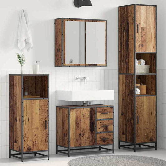 vidaXL Bathroom Furniture Set with Door 3 pcs Old wood 65 x 33 x 60 cm