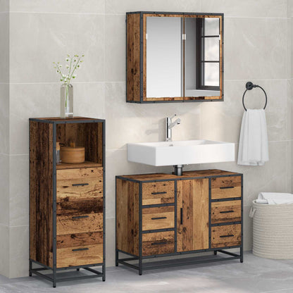 vidaXL Bathroom Furniture Set with Door 3 pcs Old Wood Engineered Wood