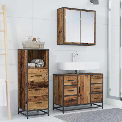 vidaXL Bathroom Furniture Set with Door 3 pcs Old Wood Engineered Wood