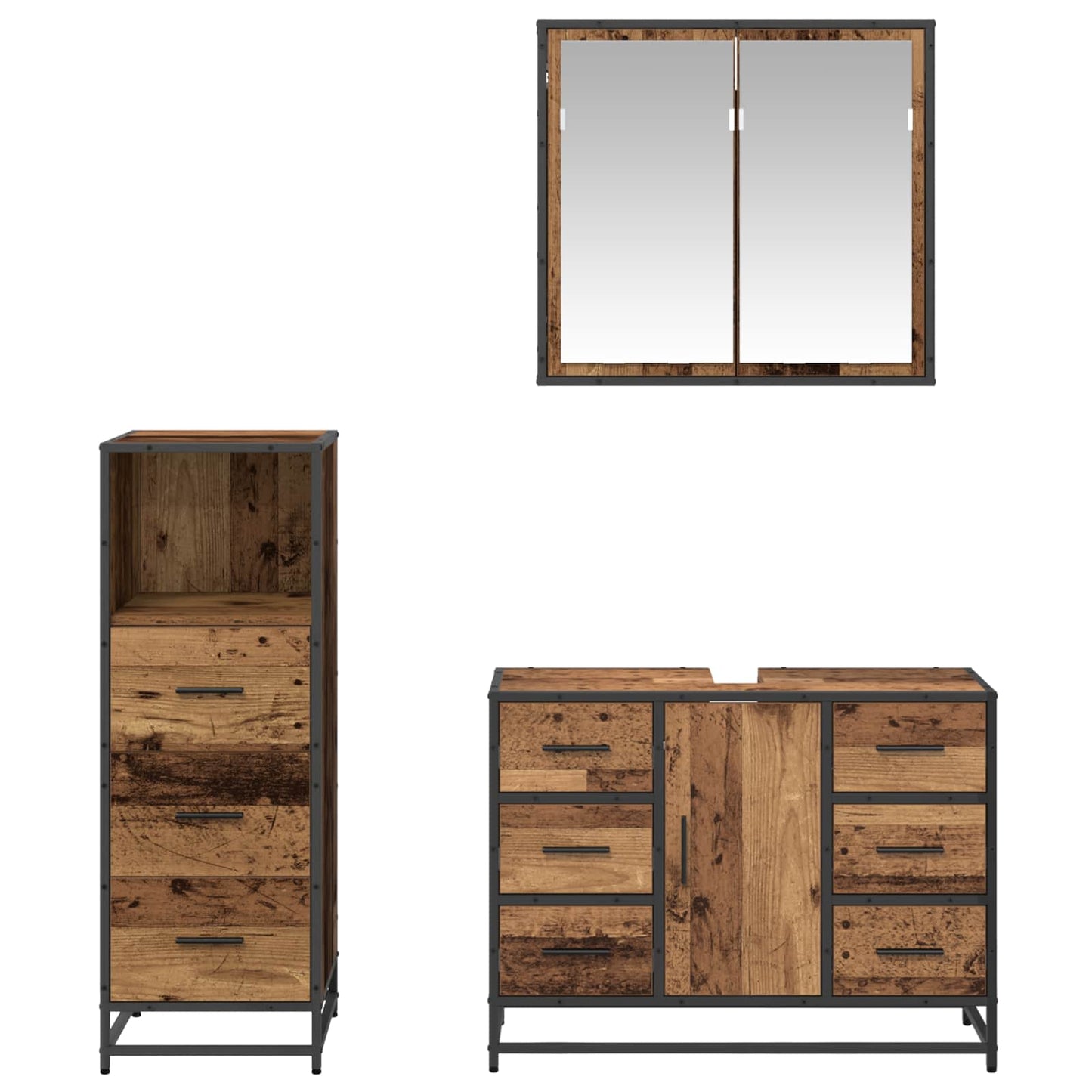 vidaXL Bathroom Furniture Set with Door 3 pcs Old Wood Engineered Wood