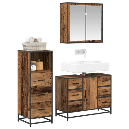 vidaXL Bathroom Furniture Set with Door 3 pcs Old Wood Engineered Wood