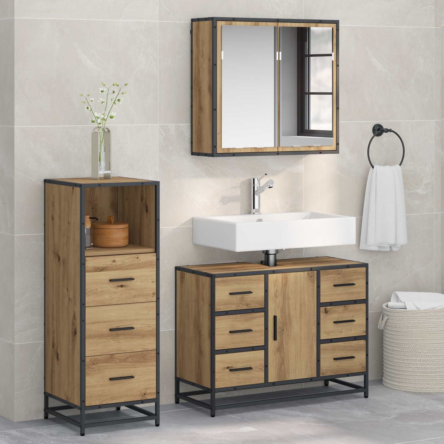 vidaXL Bathroom Furniture Set 3 pcs Artisan Oak Engineered Wood