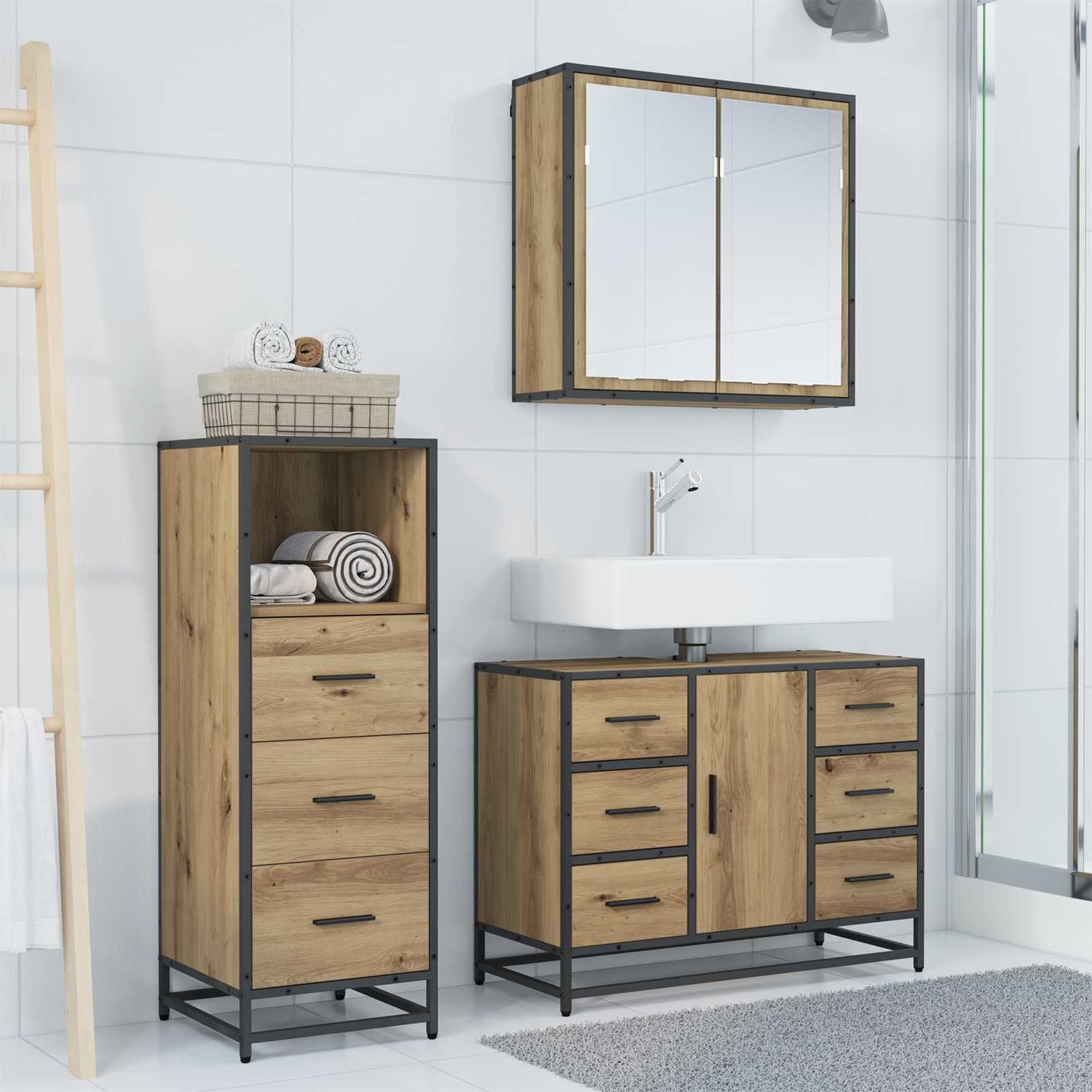 vidaXL Bathroom Furniture Set 3 pcs Artisan Oak Engineered Wood