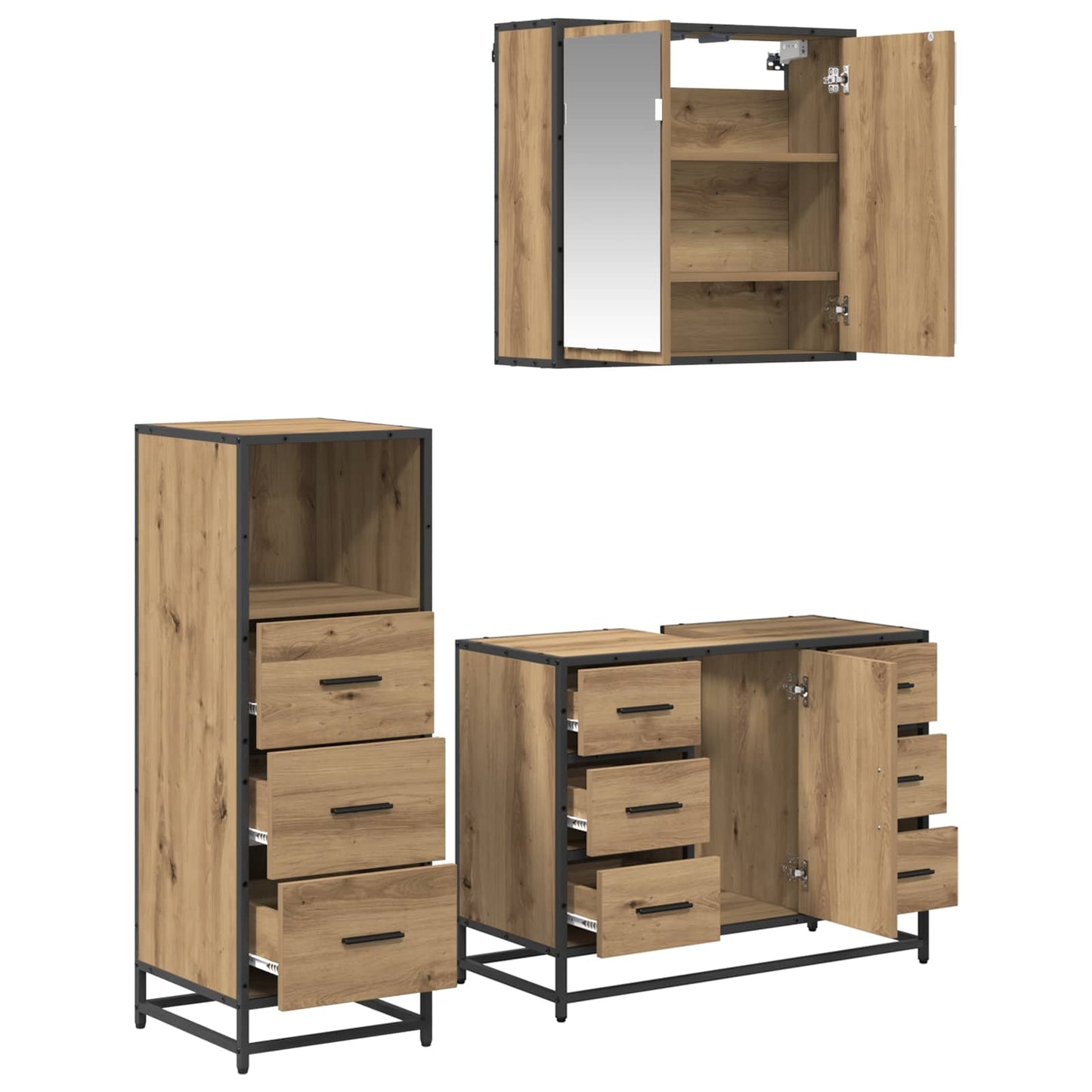 vidaXL Bathroom Furniture Set 3 pcs Artisan Oak Engineered Wood