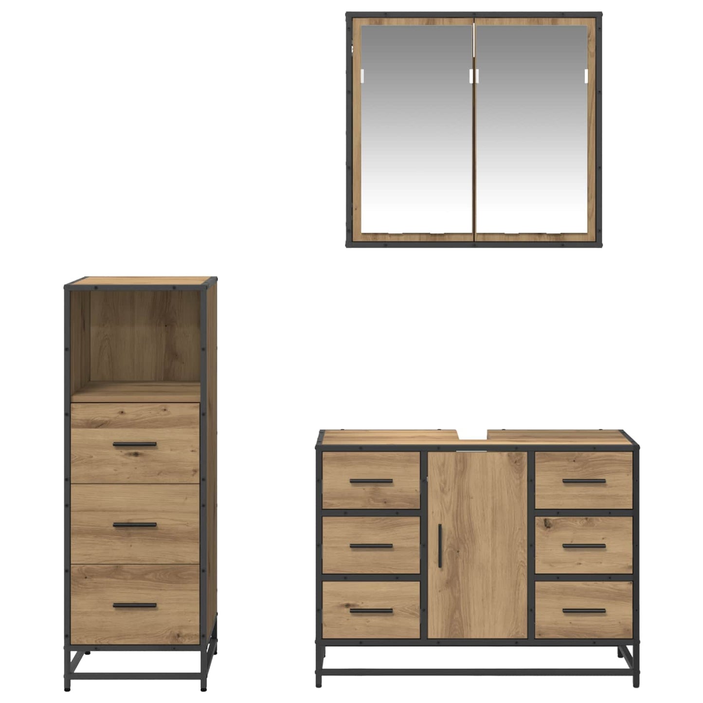vidaXL Bathroom Furniture Set 3 pcs Artisan Oak Engineered Wood