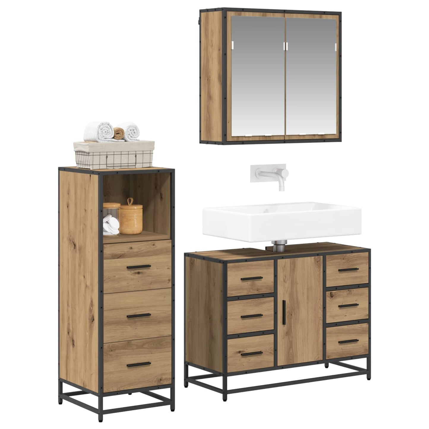 vidaXL Bathroom Furniture Set 3 pcs Artisan Oak Engineered Wood