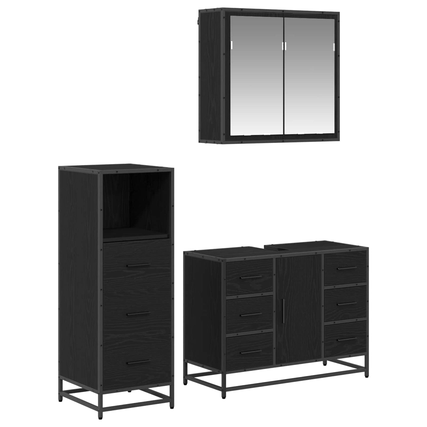 vidaXL Bathroom Furniture Set 3 pcs Black Oak Engineered Wood