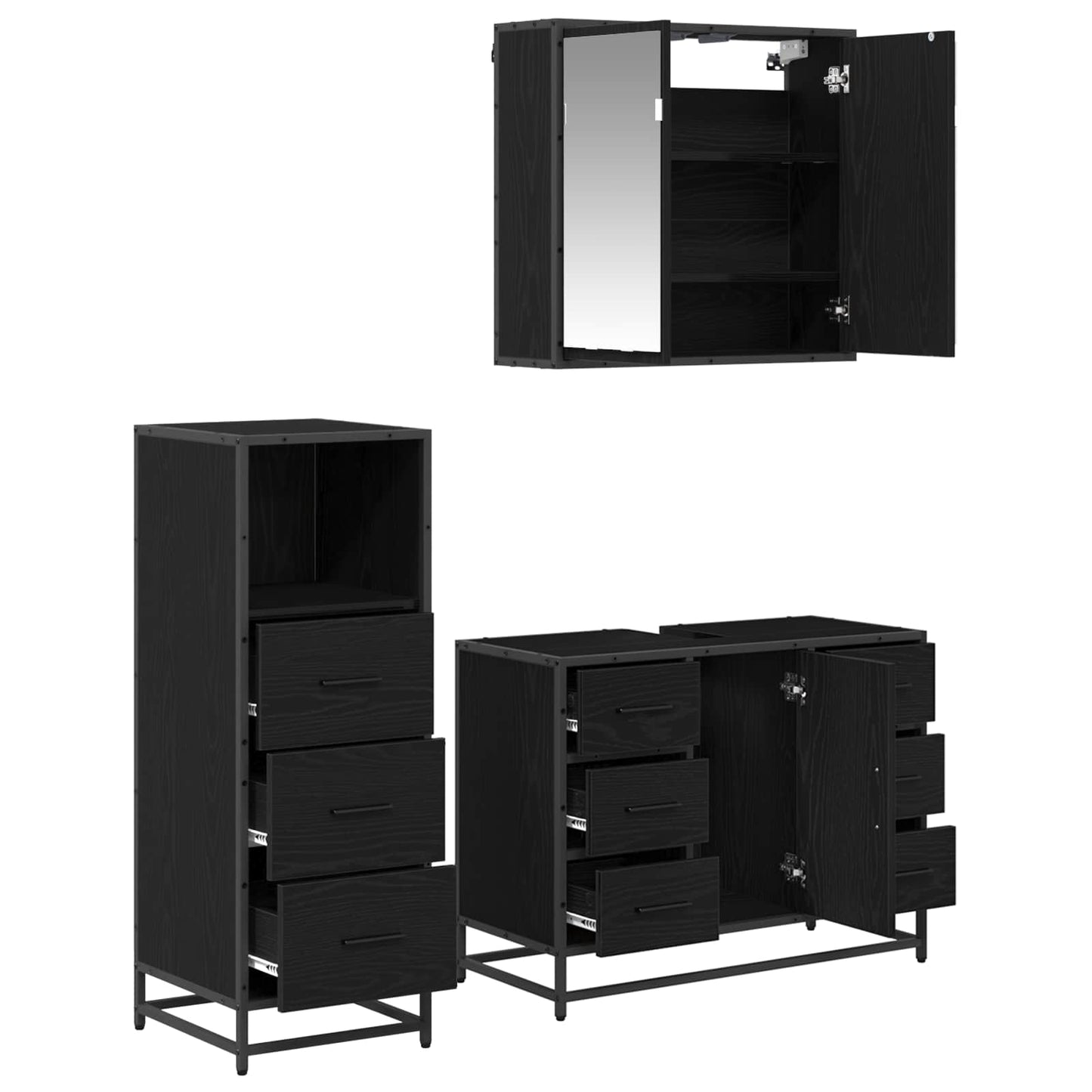 vidaXL Bathroom Furniture Set 3 pcs Black Oak Engineered Wood