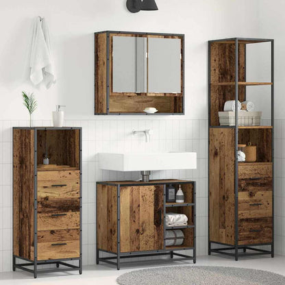 vidaXL Bathroom Furniture Set with Door 4 pcs Old Wood Engineered Wood