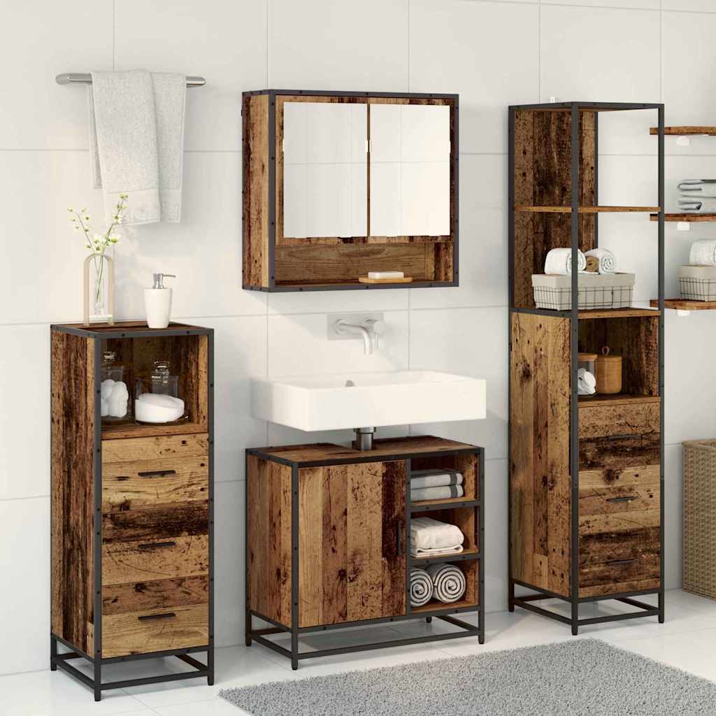 vidaXL Bathroom Furniture Set with Door 4 pcs Old Wood Engineered Wood