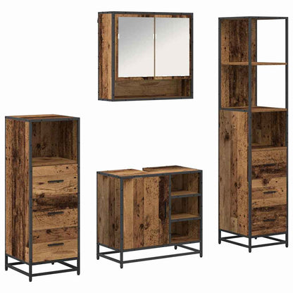 vidaXL Bathroom Furniture Set with Door 4 pcs Old Wood Engineered Wood