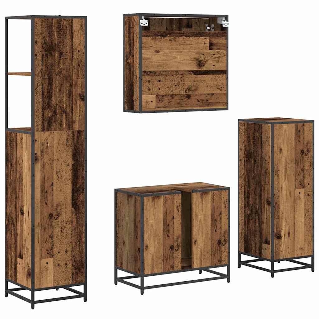 vidaXL Bathroom Furniture Set with Door 4 pcs Old Wood Engineered Wood