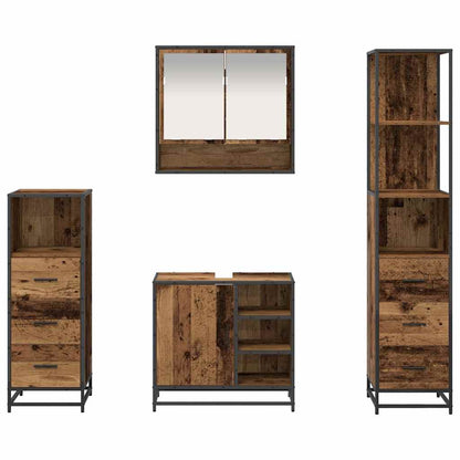 vidaXL Bathroom Furniture Set with Door 4 pcs Old Wood Engineered Wood