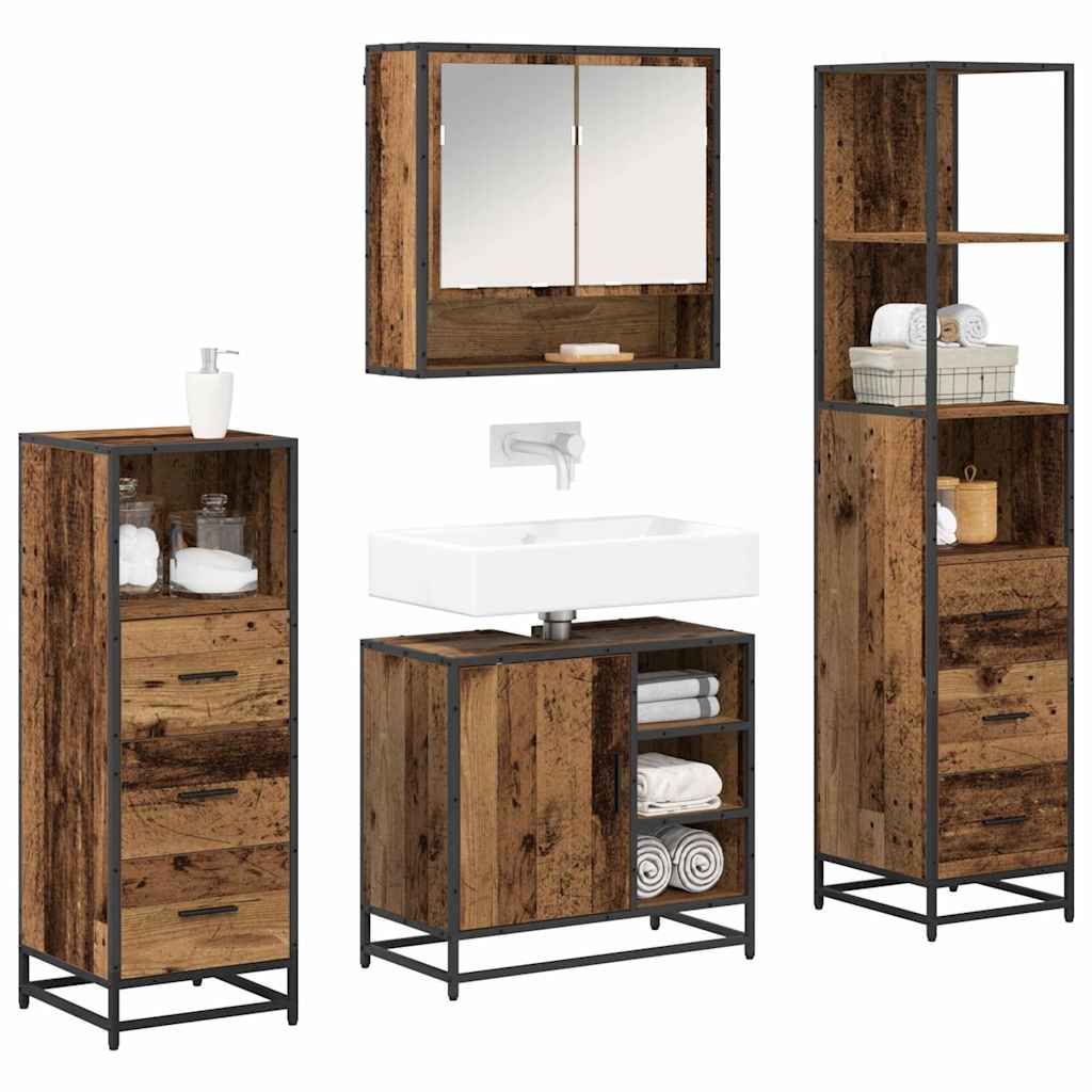 vidaXL Bathroom Furniture Set with Door 4 pcs Old Wood Engineered Wood