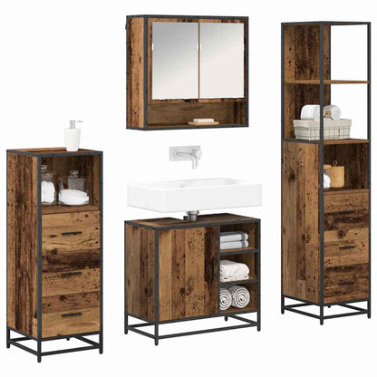 vidaXL Bathroom Furniture Set with Door 4 pcs Old Wood Engineered Wood