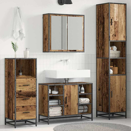 vidaXL Bathroom Furniture Set with Door 3 pcs Old wood 80 x 33 x 60 cm