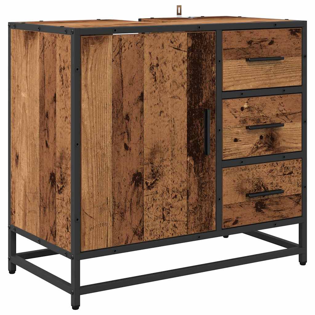 vidaXL Bathroom Furniture Set with Door 3 pcs Old Wood Engineered Wood