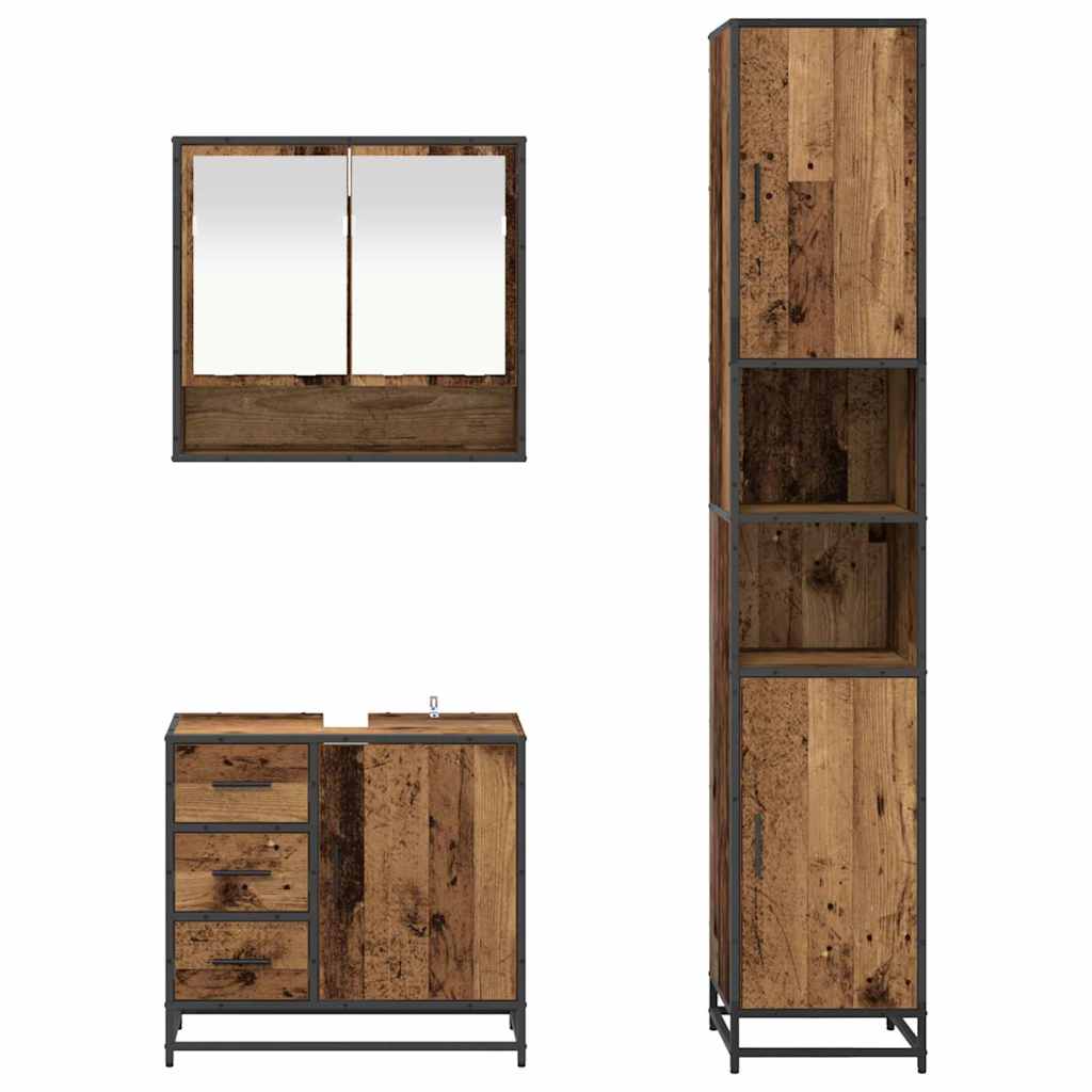 vidaXL Bathroom Furniture Set with Door 3 pcs Old Wood Engineered Wood