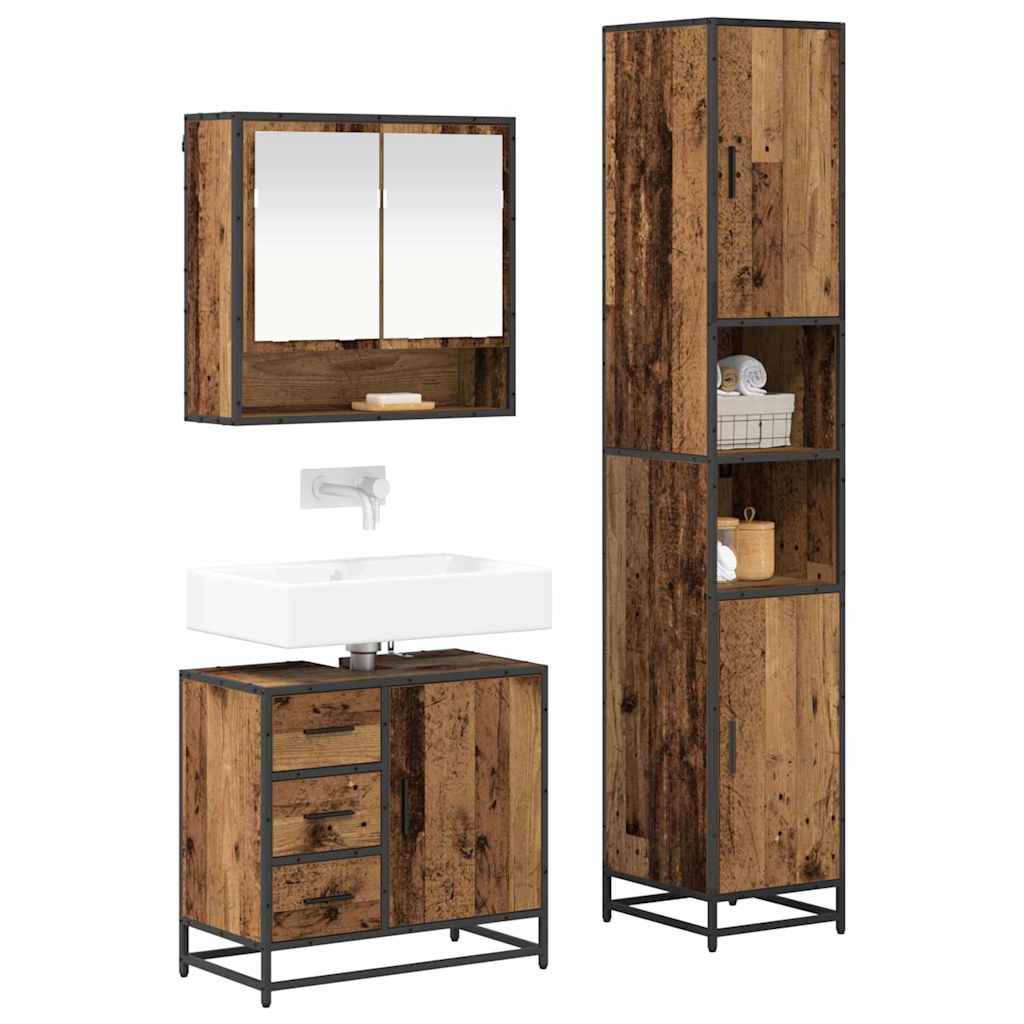 vidaXL Bathroom Furniture Set with Door 3 pcs Old Wood Engineered Wood