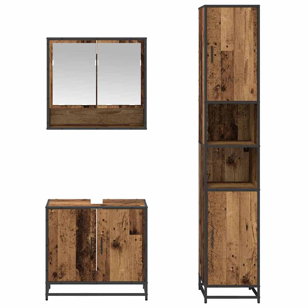 vidaXL Bathroom Furniture Set with Door 3 pcs Old Wood Engineered Wood