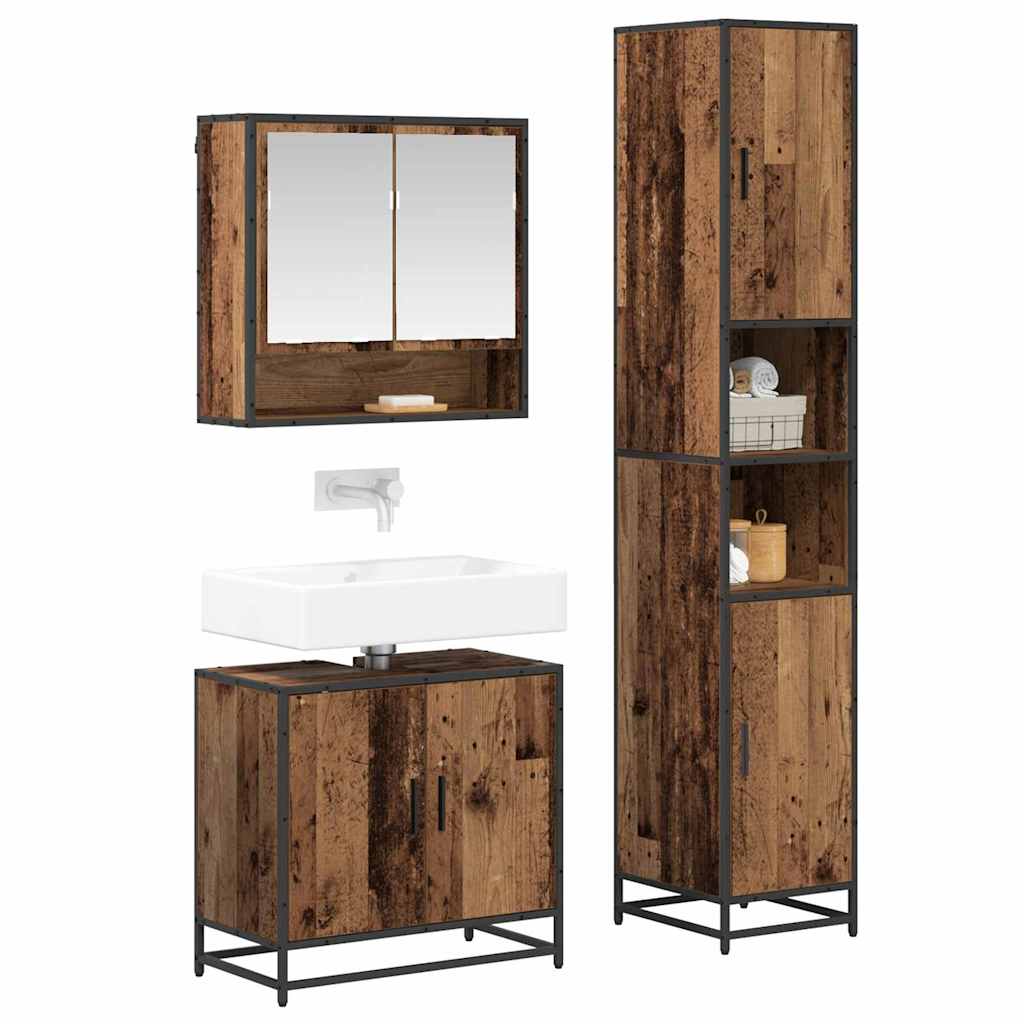 vidaXL Bathroom Furniture Set with Door 3 pcs Old Wood Engineered Wood