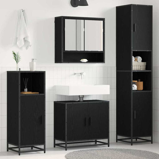 vidaXL Bathroom Furniture Set 3 pcs Black Oak Engineered Wood