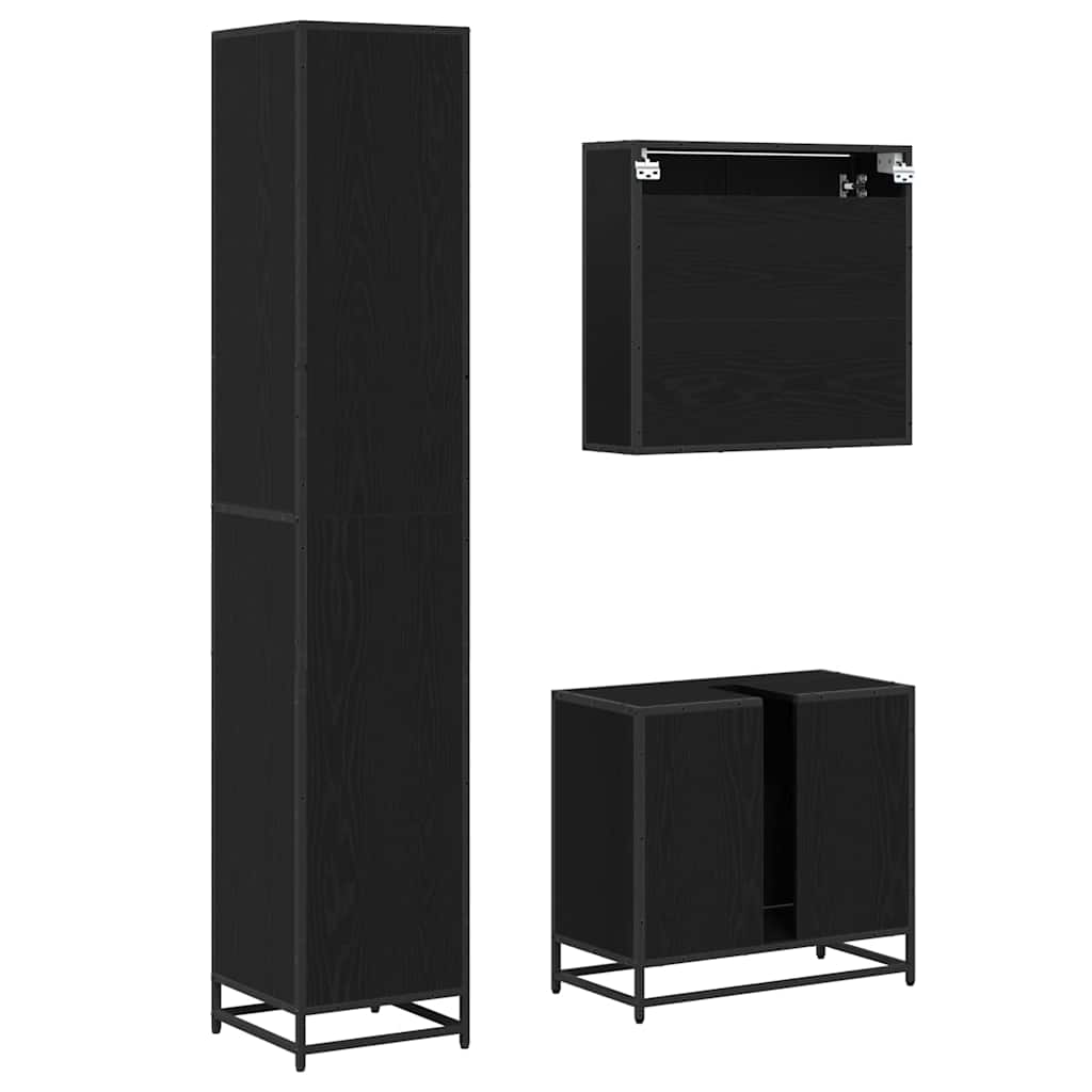 vidaXL Bathroom Furniture Set 3 pcs Black Oak Engineered Wood