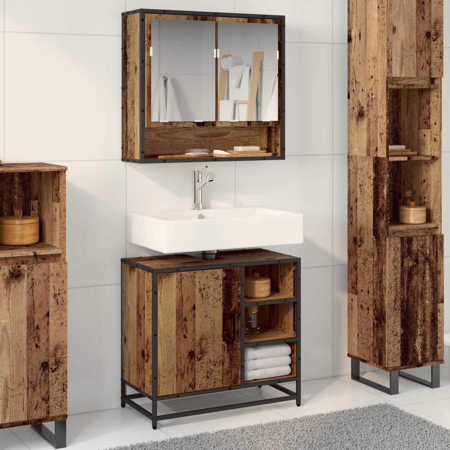 vidaXL Bathroom Furniture Set with Door 2 pcs Old Wood Engineered Wood