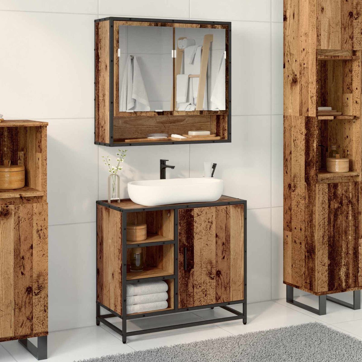 vidaXL Bathroom Furniture Set 2 pcs Old Wood Engineered Wood