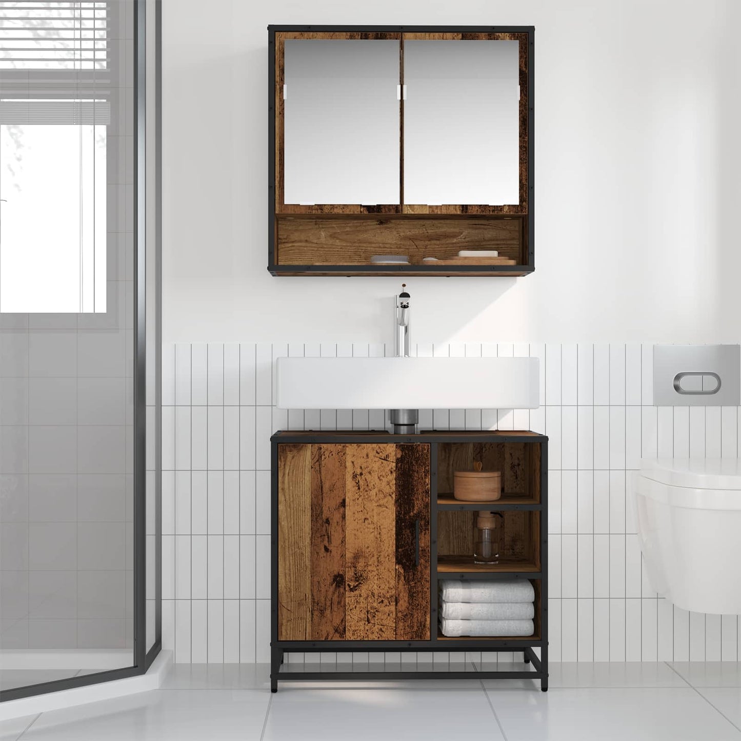 vidaXL Bathroom Furniture Set 2 pcs Old Wood Engineered Wood