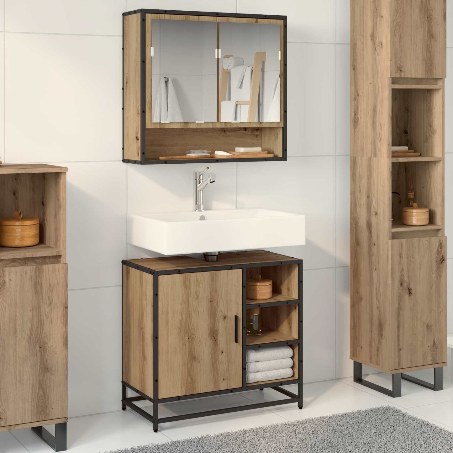 vidaXL Bathroom Furniture Set 2 pcs Artisan Oak Engineered Wood