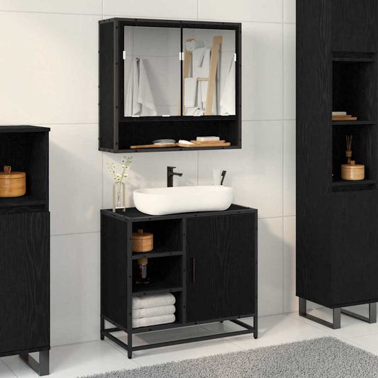 vidaXL Bathroom Furniture Set 2 pcs Black Oak Engineered Wood