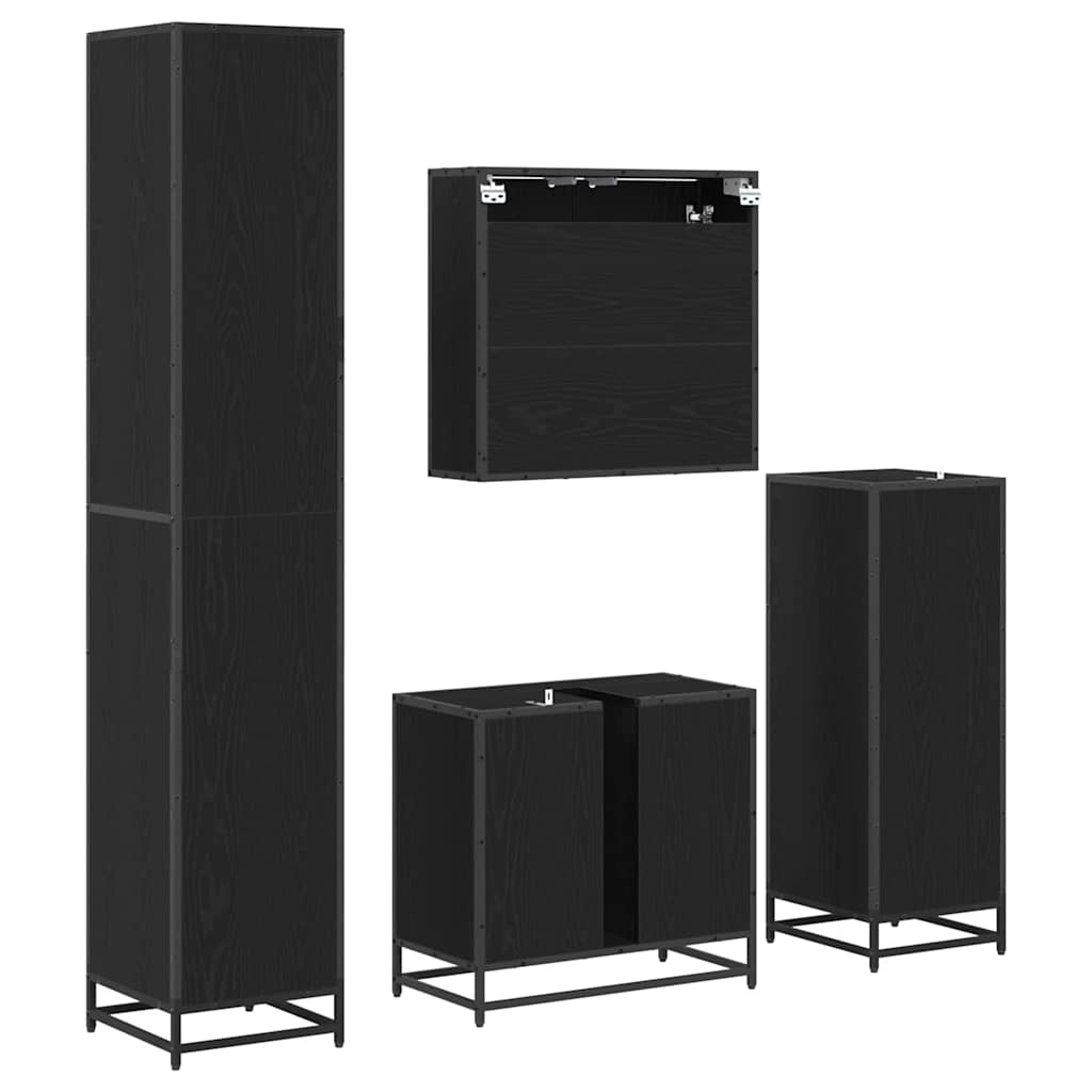 vidaXL Bathroom Furniture Set 4 pcs Black Oak Engineered Wood