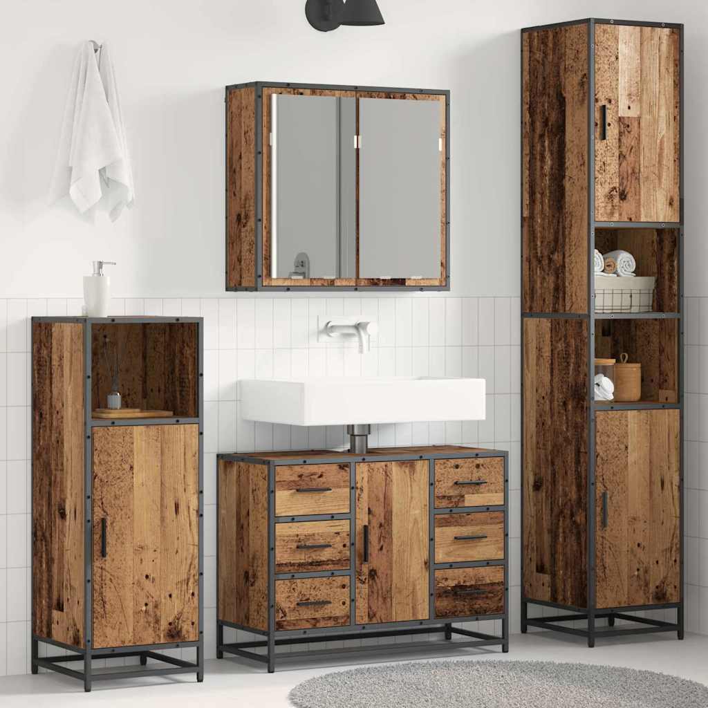 vidaXL Bathroom Furniture Set with Door 3 pcs Old Wood Engineered Wood