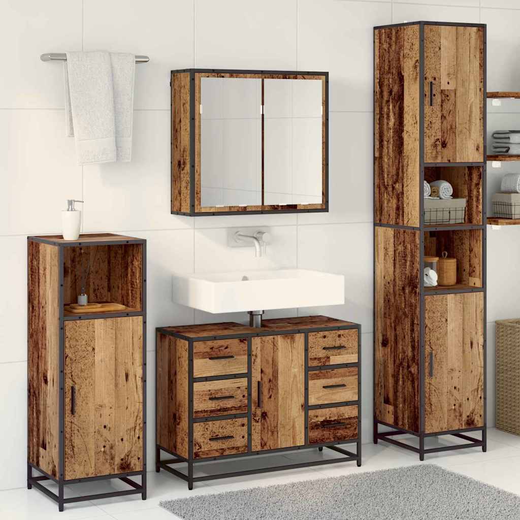 vidaXL Bathroom Furniture Set with Door 3 pcs Old Wood Engineered Wood