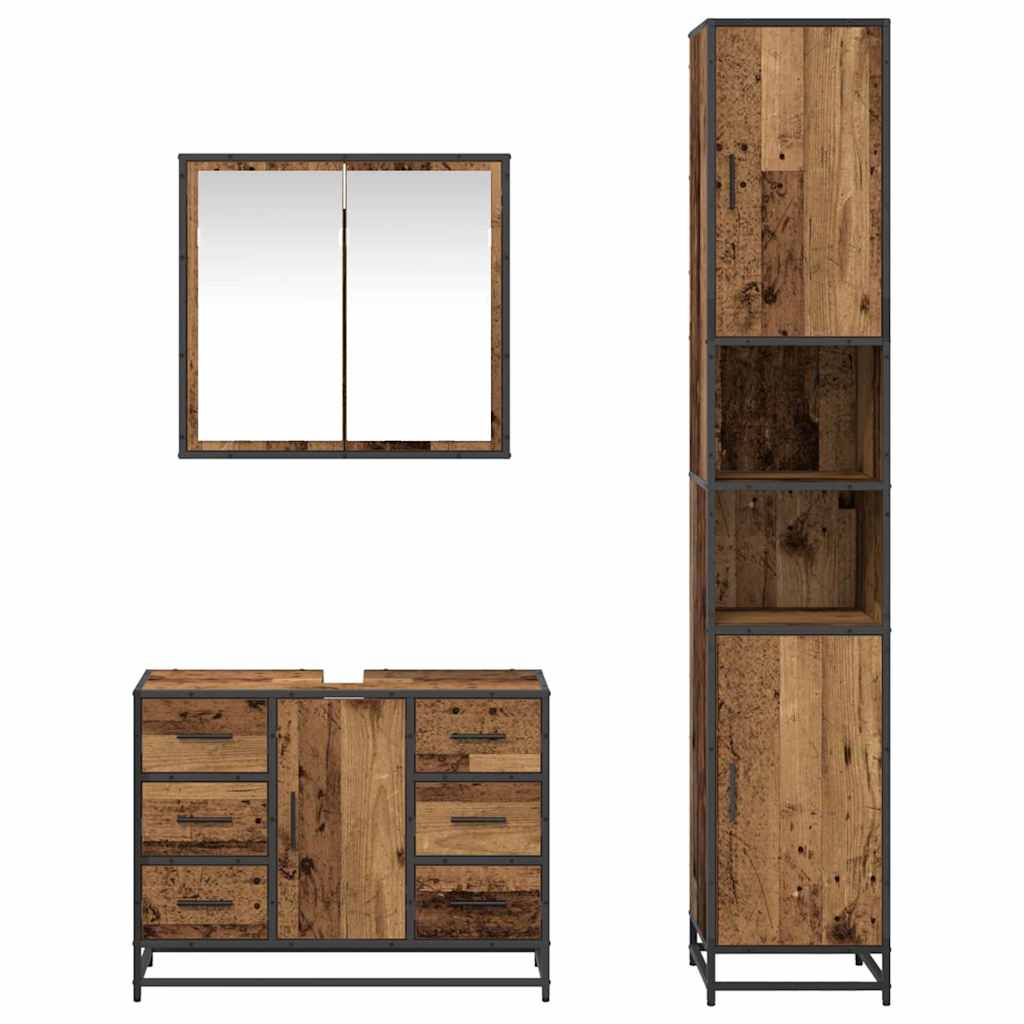 vidaXL Bathroom Furniture Set with Door 3 pcs Old Wood Engineered Wood