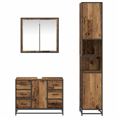 vidaXL Bathroom Furniture Set with Door 3 pcs Old Wood Engineered Wood