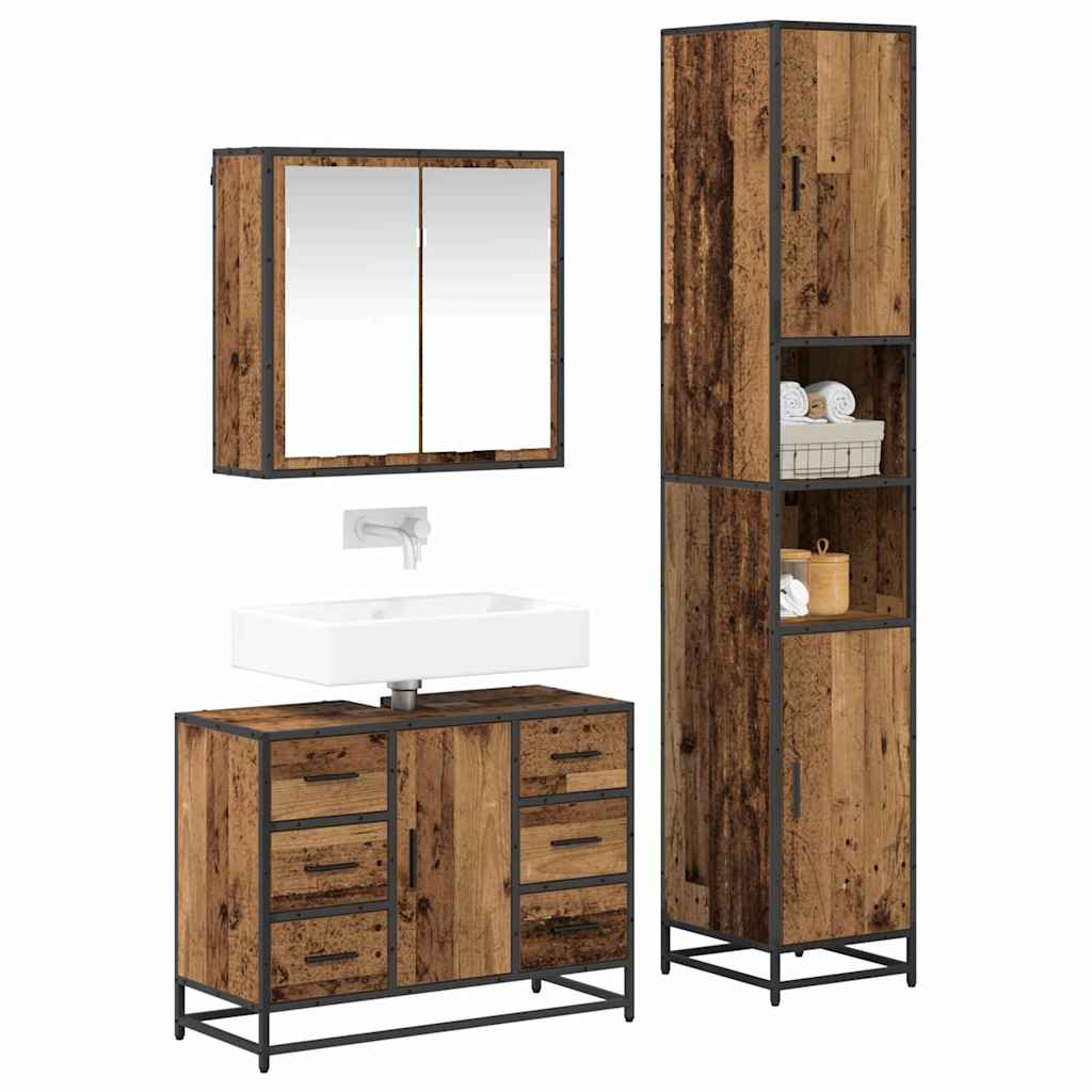 vidaXL Bathroom Furniture Set with Door 3 pcs Old Wood Engineered Wood