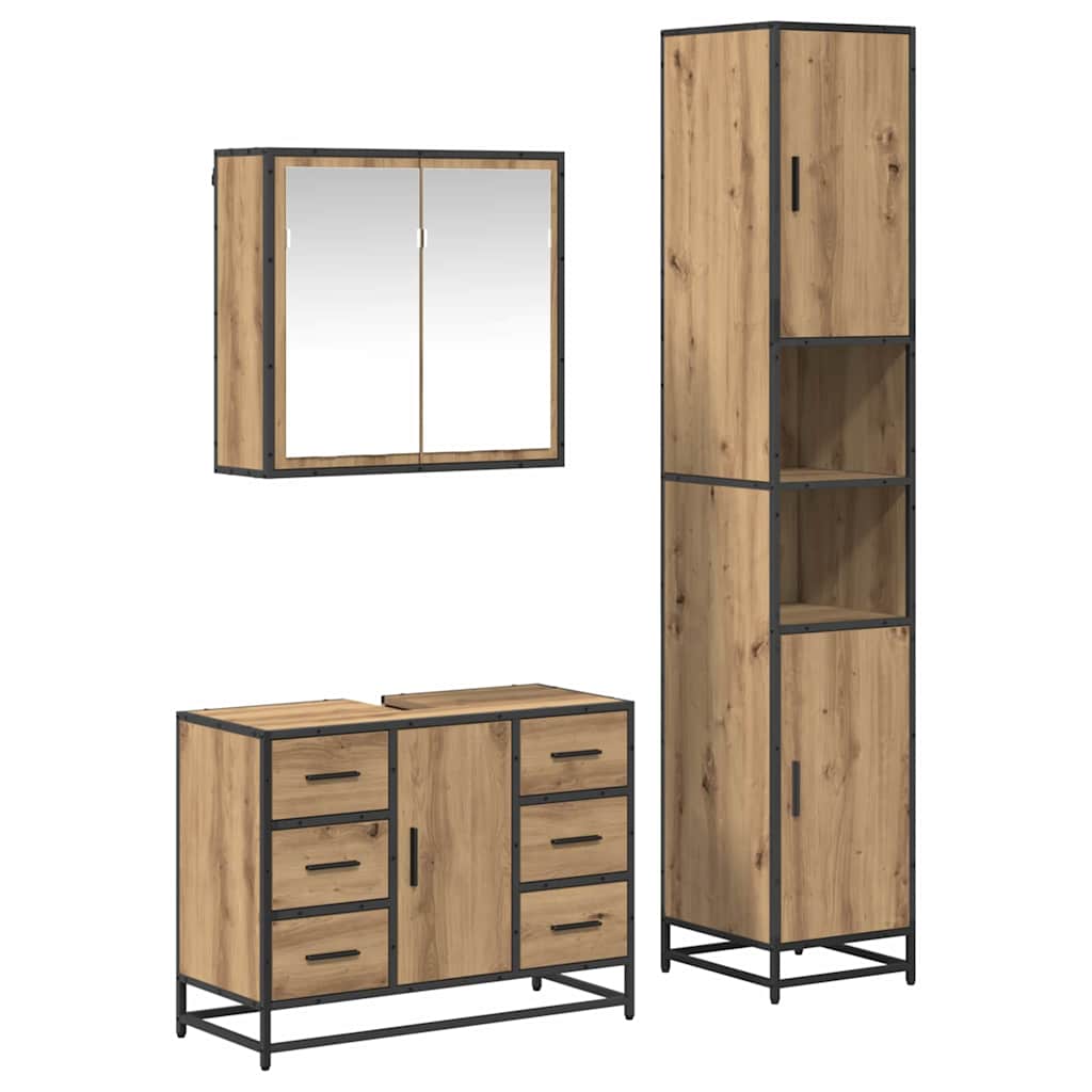 vidaXL Bathroom Furniture Set 3 pcs Artisan Oak Engineered Wood