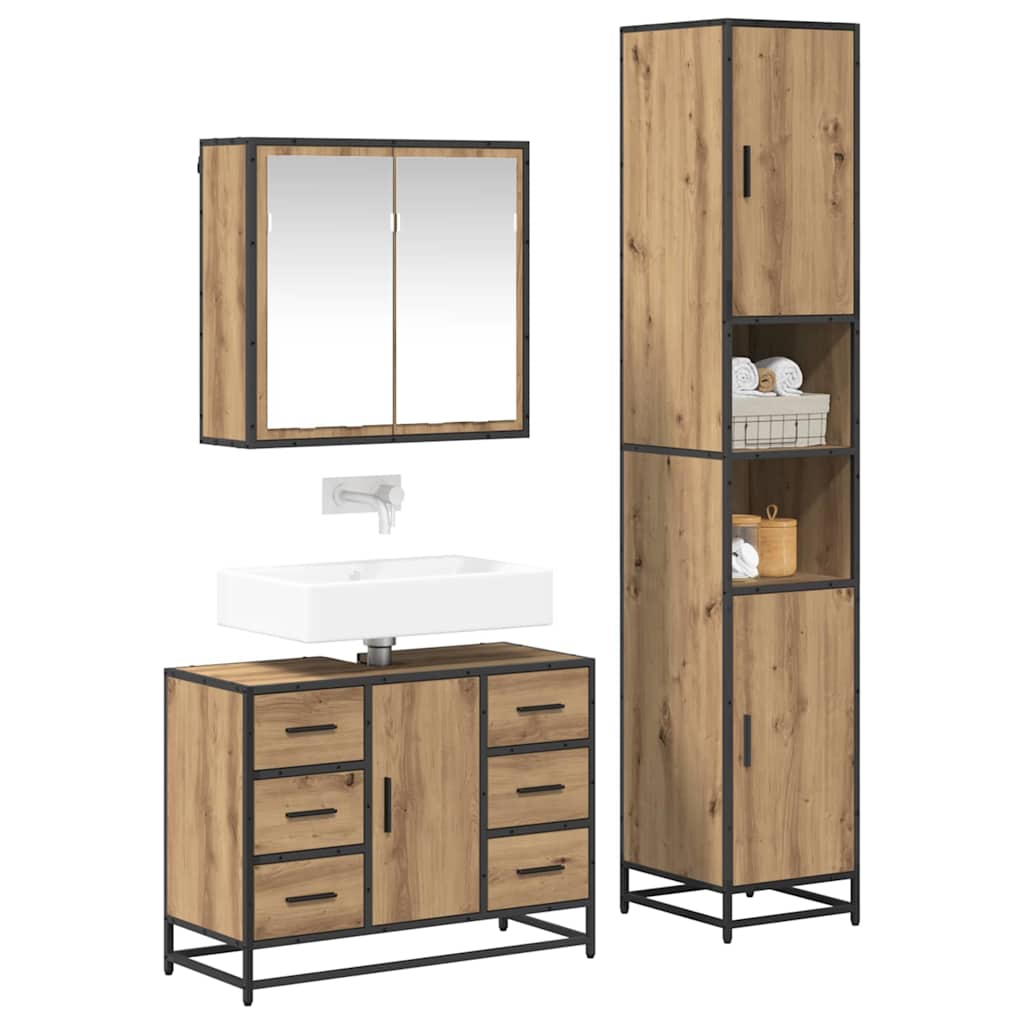 vidaXL Bathroom Furniture Set 3 pcs Artisan Oak Engineered Wood