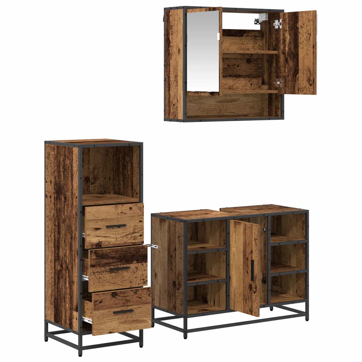 vidaXL Bathroom Furniture Set with Door 3 pcs Old Wood Engineered Wood