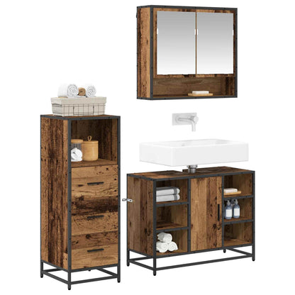 vidaXL Bathroom Furniture Set with Door 3 pcs Old Wood Engineered Wood