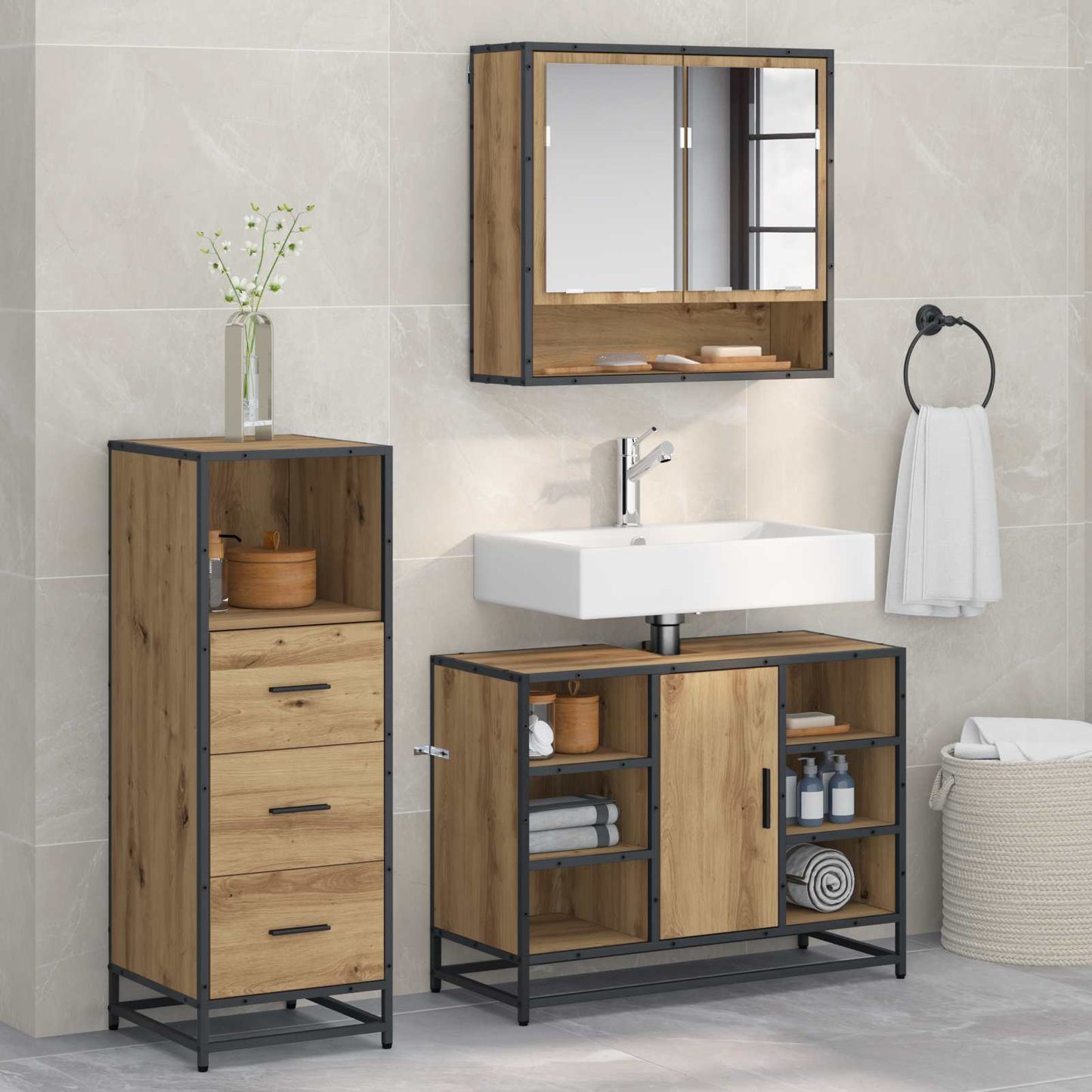 vidaXL Bathroom Furniture Set 3 pcs Artisan Oak Engineered Wood