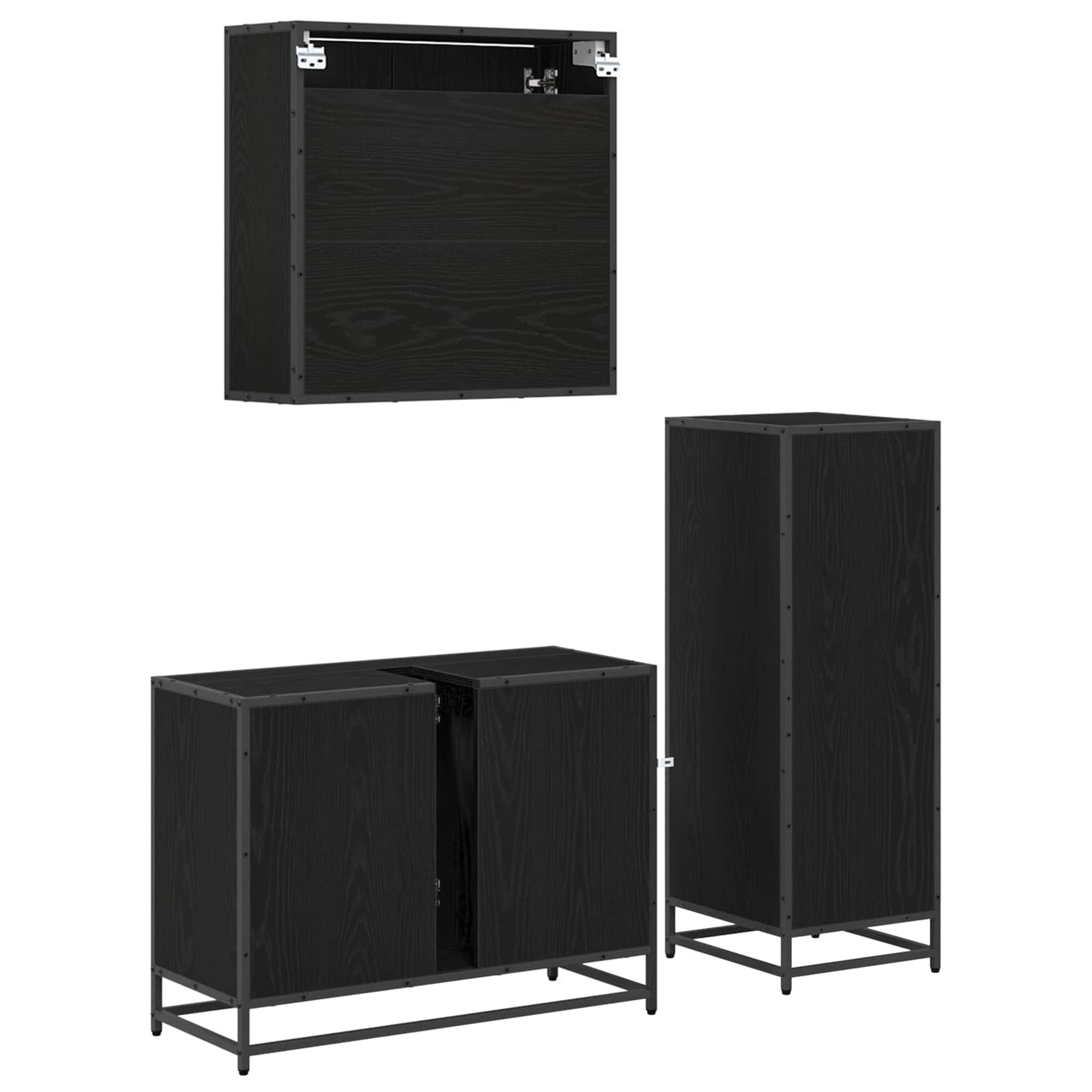 vidaXL Bathroom Furniture Set 3 pcs Black Oak Engineered Wood