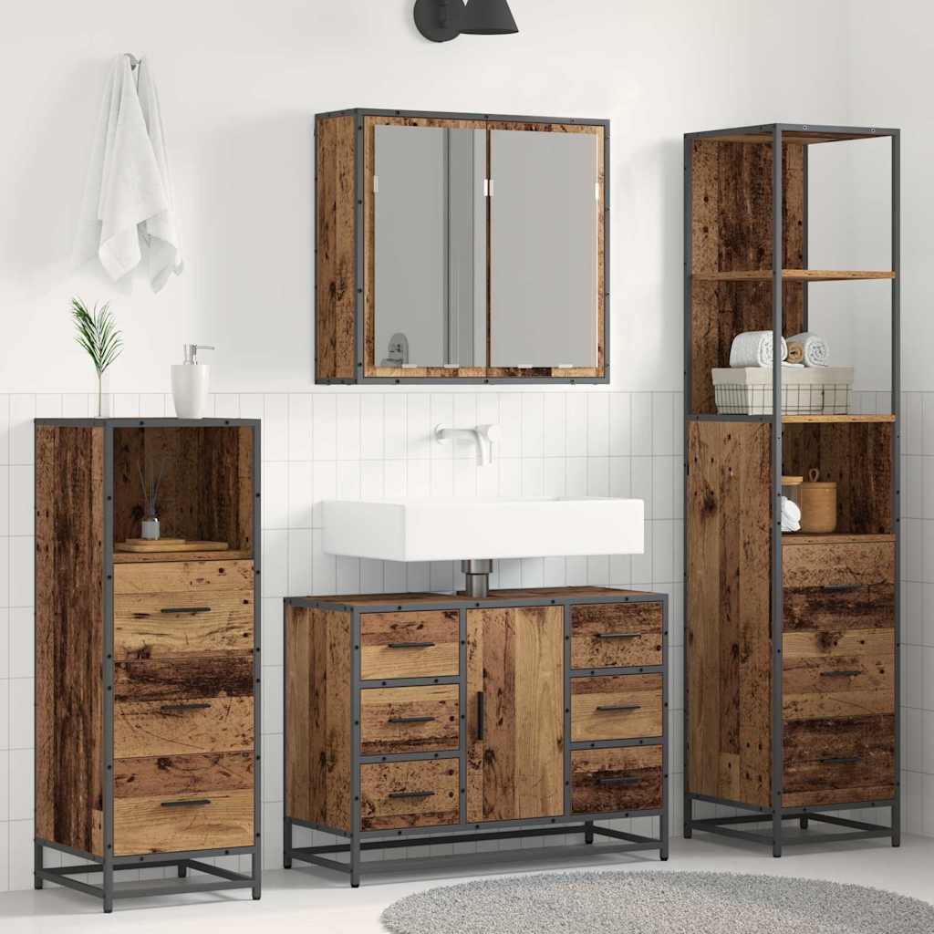 vidaXL Bathroom Furniture Set with Door 4 pcs Old wood Engineered wood