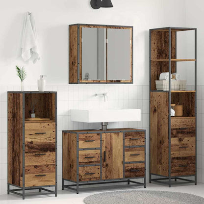 vidaXL Bathroom Furniture Set with Door 4 pcs Old wood Engineered wood